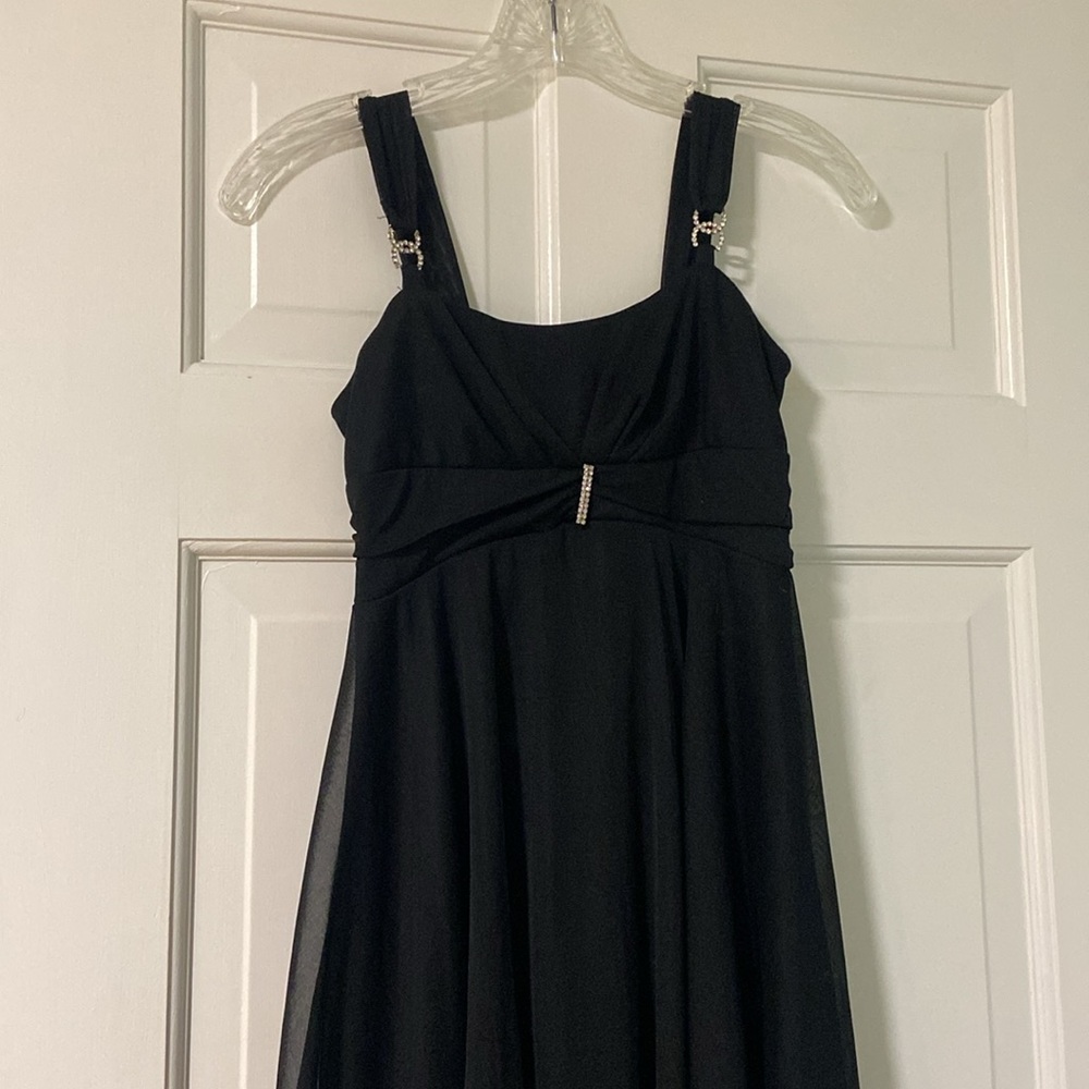 Girl’s Black Chiffon Formal Dress with Crystal Adornments